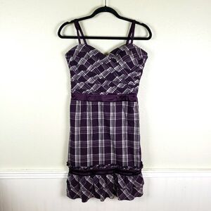 Women's Bebe Cute Chic Purple Plaid Midi Ruffled Button Dress Size 10/Medium
